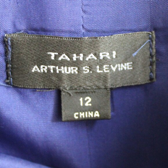 Tahari ASL Blue Black Roll Collar Tailored Sheath Retro Belted Dress Size 12 - Picture 3 of 6